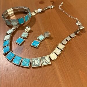 Turquoise and Silver Necklace Set